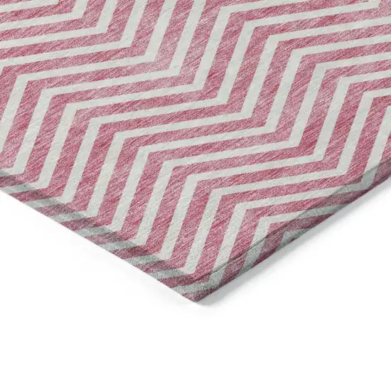 Pink And Ivory Chevron Washable Indoor Outdoor Area Rug Photo 3