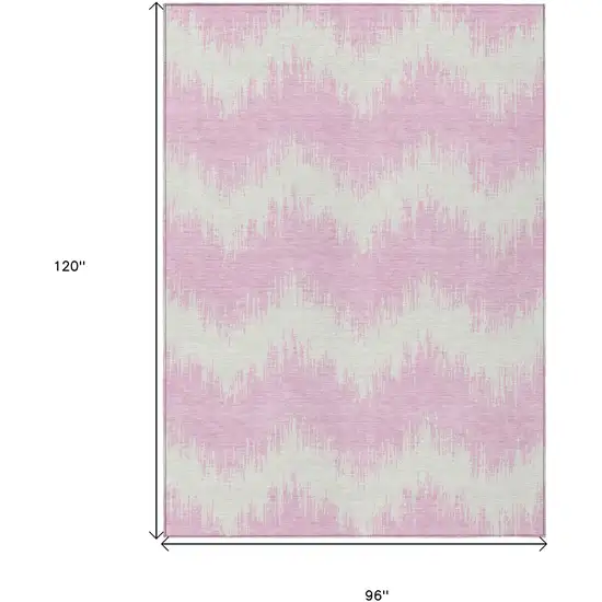 Pink And Ivory Chevron Washable Indoor Outdoor Area Rug Photo 3
