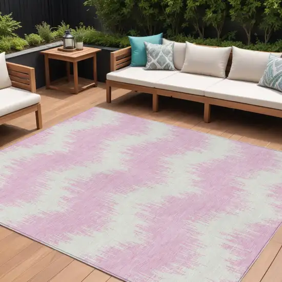 Pink And Ivory Chevron Washable Indoor Outdoor Area Rug Photo 1