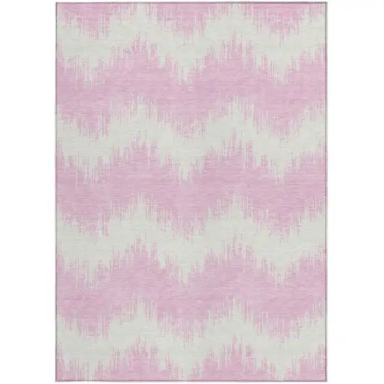 Pink And Ivory Chevron Washable Indoor Outdoor Area Rug Photo 5