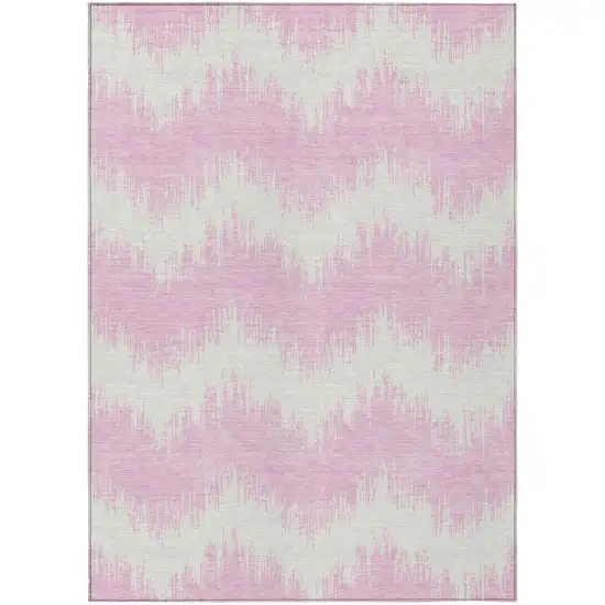 Pink And Ivory Chevron Washable Indoor Outdoor Area Rug Photo 2