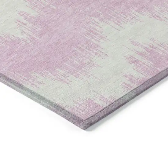 Pink And Ivory Chevron Washable Indoor Outdoor Area Rug Photo 4