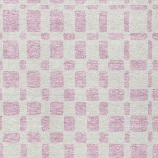 Pink And Ivory Geometric Washable Indoor Outdoor Area Rug Photo 6