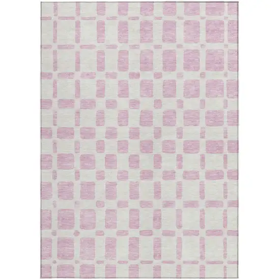 Pink And Ivory Geometric Washable Indoor Outdoor Area Rug Photo 6
