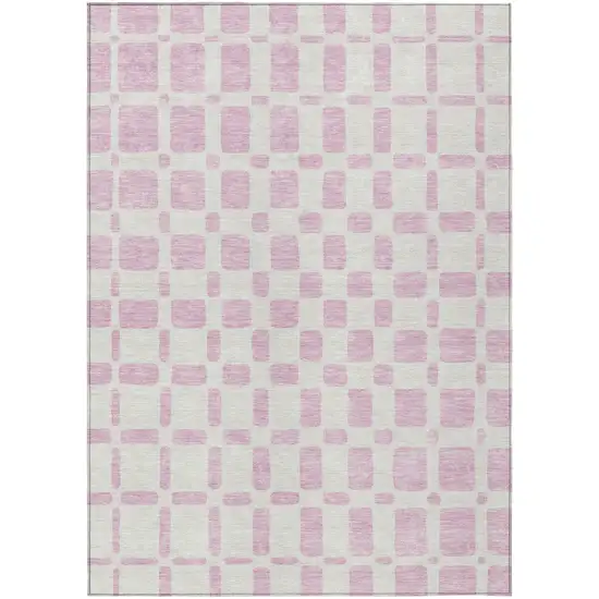 Pink And Ivory Geometric Washable Indoor Outdoor Area Rug Photo 2
