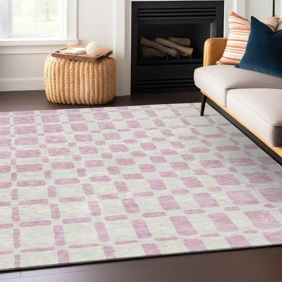 Pink And Ivory Geometric Washable Indoor Outdoor Area Rug Photo 7
