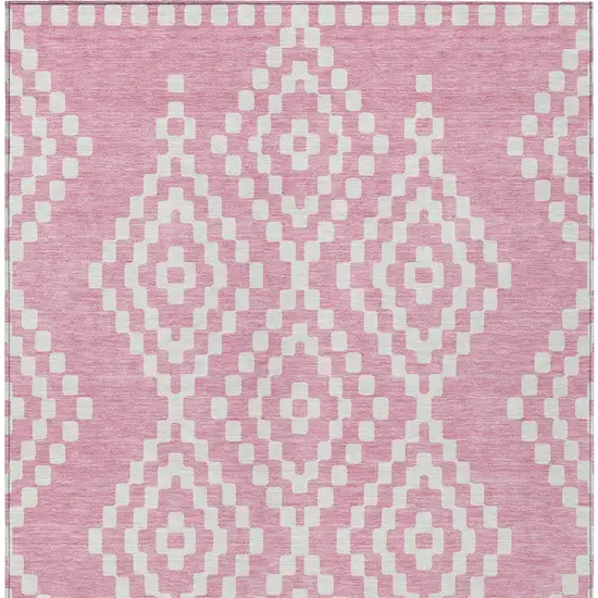 Pink And Ivory Geometric Washable Indoor Outdoor Area Rug Photo 7