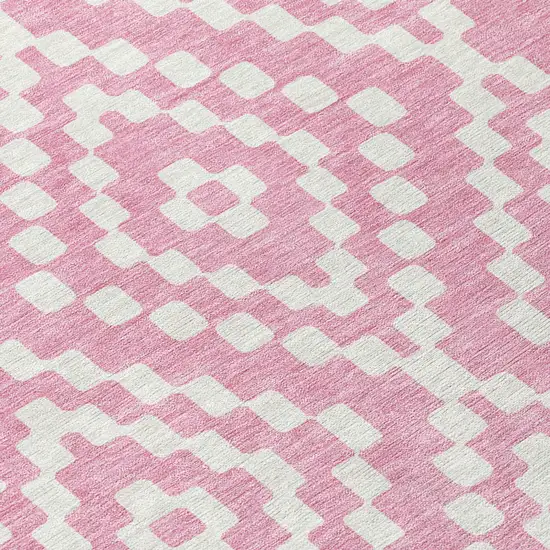 Pink And Ivory Geometric Washable Indoor Outdoor Area Rug Photo 6