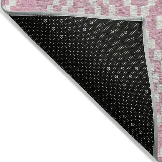 Pink And Ivory Geometric Washable Indoor Outdoor Area Rug Photo 4