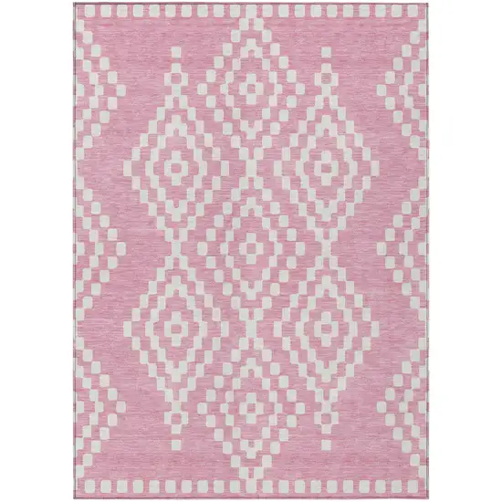 Pink And Ivory Geometric Washable Indoor Outdoor Area Rug Photo 2