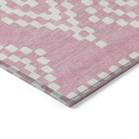 Pink And Ivory Geometric Washable Indoor Outdoor Area Rug Photo 5