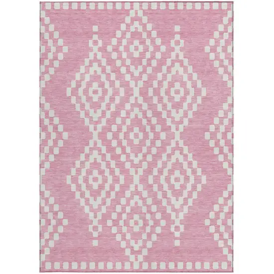 Pink And Ivory Geometric Washable Indoor Outdoor Area Rug Photo 8