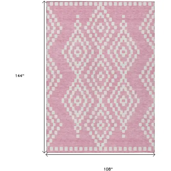 Pink And Ivory Geometric Washable Indoor Outdoor Area Rug Photo 3