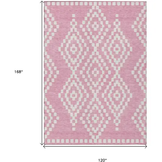 Pink And Ivory Geometric Washable Indoor Outdoor Area Rug Photo 3