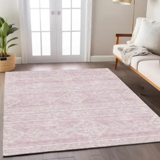 Pink And Ivory Southwestern Washable Indoor Outdoor Area Rug Photo 8