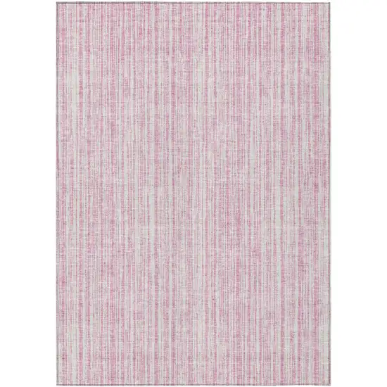 Pink And Ivory Striped Washable Indoor Outdoor Area Rug Photo 2