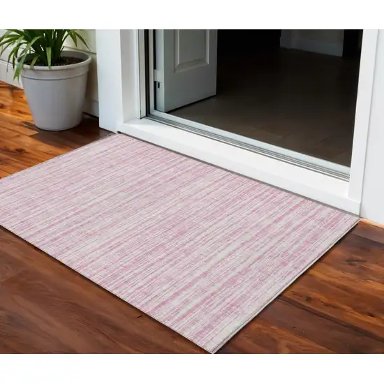 Pink And Ivory Striped Washable Indoor Outdoor Area Rug Photo 1