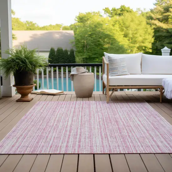 Pink And Ivory Striped Washable Indoor Outdoor Area Rug Photo 9