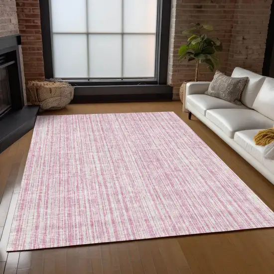 Pink And Ivory Striped Washable Indoor Outdoor Area Rug Photo 8