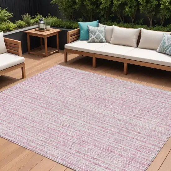 Pink And Ivory Striped Washable Indoor Outdoor Area Rug Photo 1