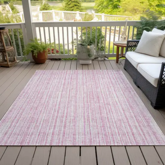 Pink And Ivory Striped Washable Indoor Outdoor Area Rug Photo 5