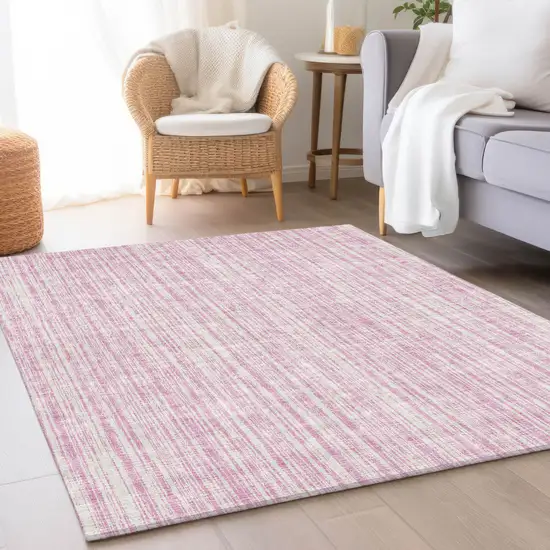 Pink And Ivory Striped Washable Indoor Outdoor Area Rug Photo 6