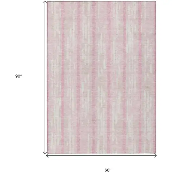 Pink And Ivory Striped Washable Indoor Outdoor Area Rug Photo 3