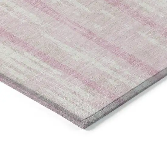 Pink And Ivory Striped Washable Indoor Outdoor Area Rug Photo 5