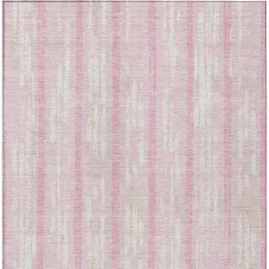 Pink And Ivory Striped Washable Indoor Outdoor Area Rug Photo 7