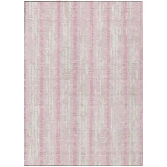 Pink And Ivory Striped Washable Indoor Outdoor Area Rug Photo 2