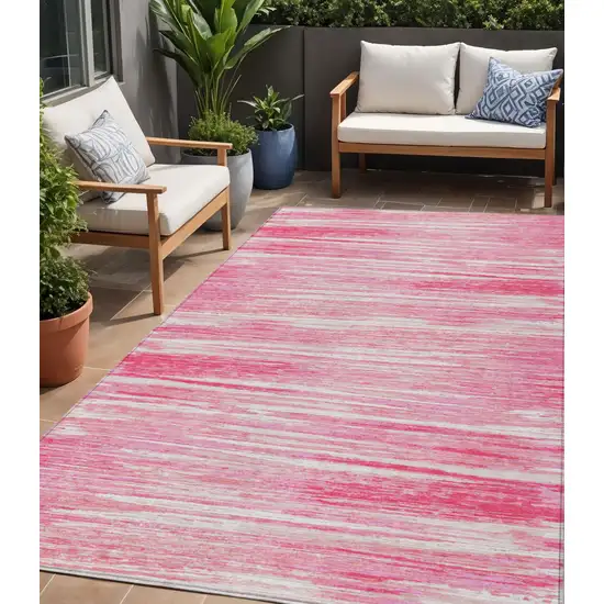 Pink And Ivory Striped Washable Indoor Outdoor Area Rug Photo 1