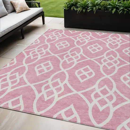 Pink And Ivory Trellis Washable Indoor Outdoor Area Rug Photo 1