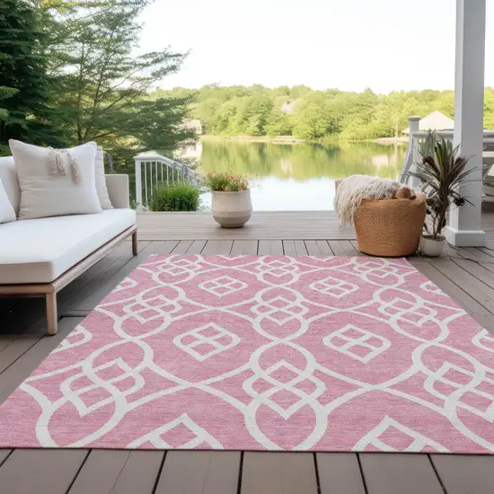 Pink And Ivory Trellis Washable Indoor Outdoor Area Rug Photo 9