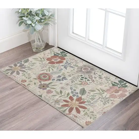 Pink Floral Power Loom Non Skid Area Rug Photo 1