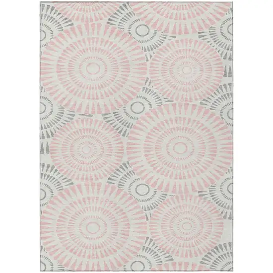 Pink Gray And Ivory Geometric Washable Indoor Outdoor Area Rug Photo 2