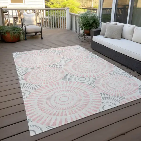 Pink Gray And Ivory Geometric Washable Indoor Outdoor Area Rug Photo 8