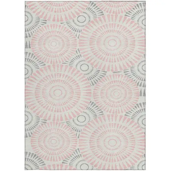 Pink Gray And Ivory Geometric Washable Indoor Outdoor Area Rug Photo 6