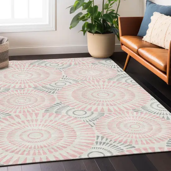 Pink Gray And Ivory Geometric Washable Indoor Outdoor Area Rug Photo 8