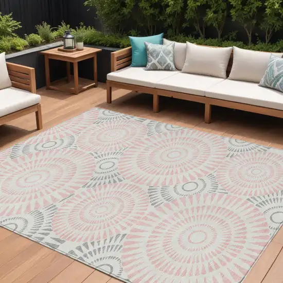 Pink Gray And Ivory Geometric Washable Indoor Outdoor Area Rug Photo 1