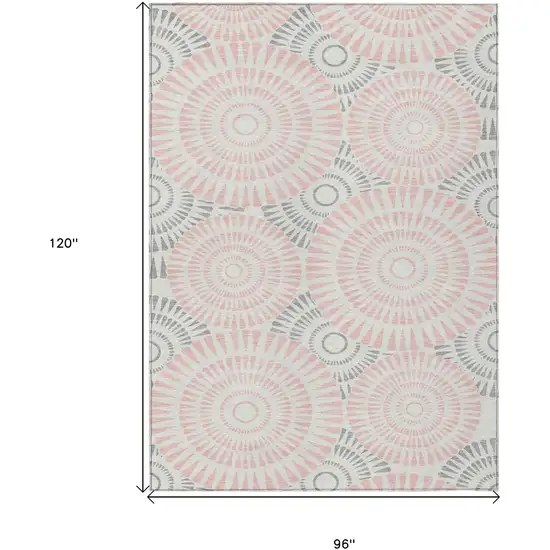 Pink Gray And Ivory Geometric Washable Indoor Outdoor Area Rug Photo 3