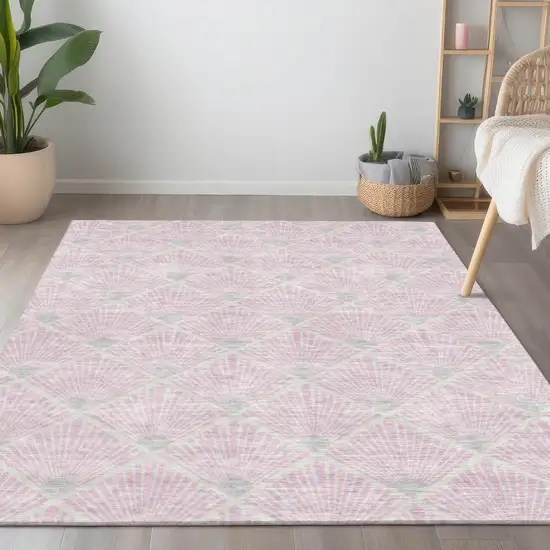 Pink Gray And Ivory Geometric Washable Indoor Outdoor Area Rug Photo 9