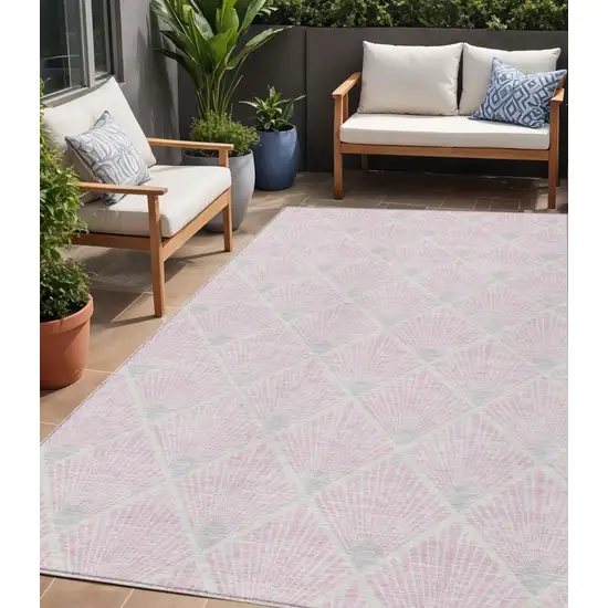 Pink Gray And Ivory Geometric Washable Indoor Outdoor Area Rug Photo 1