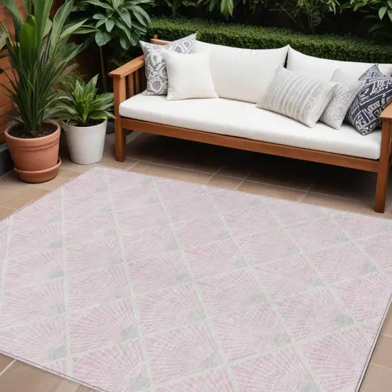 Pink Gray And Ivory Geometric Washable Indoor Outdoor Area Rug Photo 1