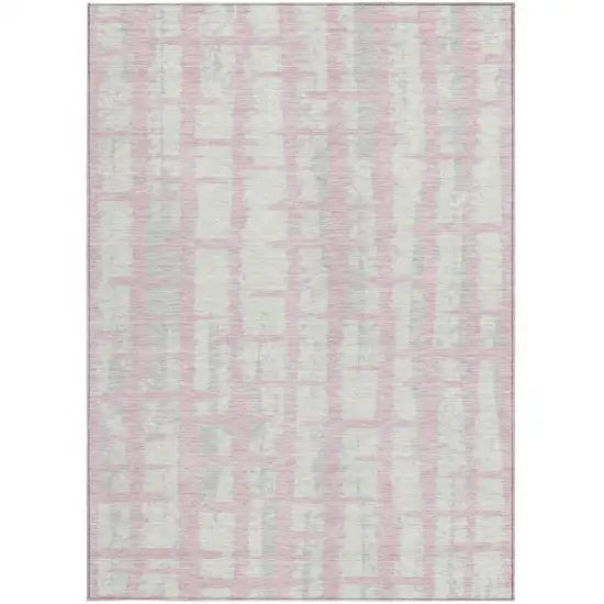 Pink Gray And Ivory Striped Washable Indoor Outdoor Area Rug Photo 6