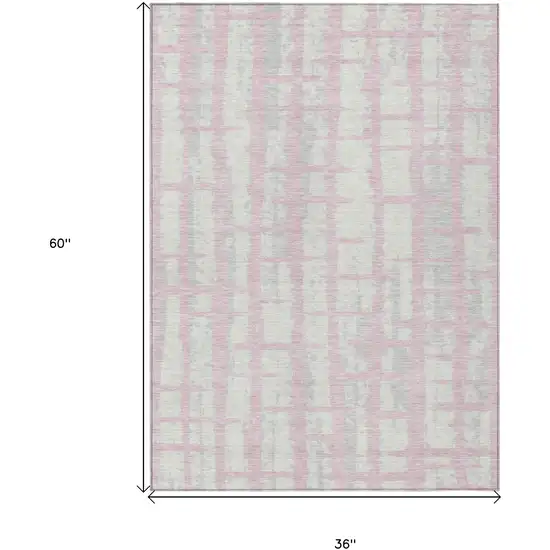 Pink Gray And Ivory Striped Washable Indoor Outdoor Area Rug Photo 3