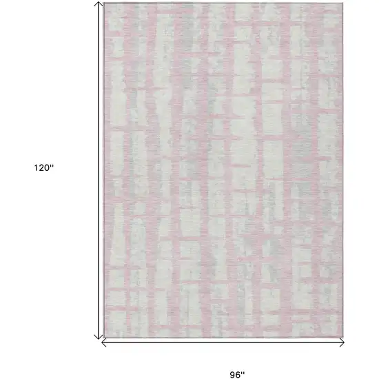 Pink Gray And Ivory Striped Washable Indoor Outdoor Area Rug Photo 3