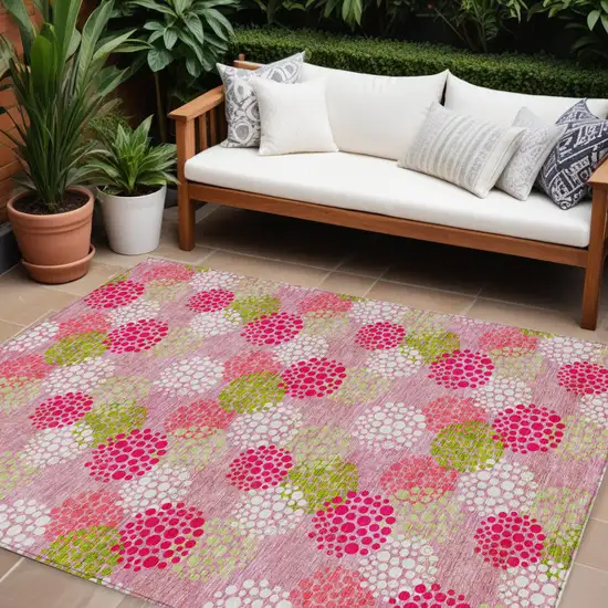 Pink Green And Ivory Polka Dot Washable Indoor Outdoor Area Rug Photo 1
