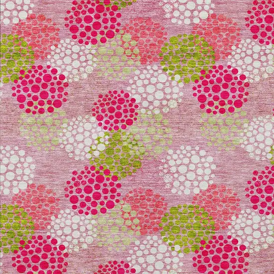 Pink Green And Ivory Polka Dot Washable Indoor Outdoor Area Rug Photo 5