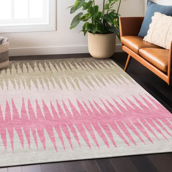 Pink Ivory And Brown Striped Washable Indoor Outdoor Area Rug Photo 9