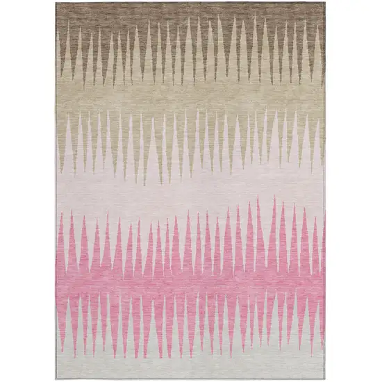 Pink Ivory And Brown Striped Washable Indoor Outdoor Area Rug Photo 7